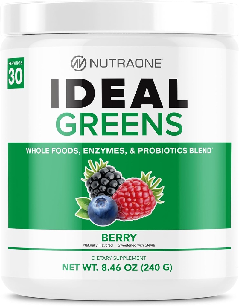 NutraOne Ideal Verdes Antioxidante y Nutrient-Rich Superfood Verdes Powder Suplemento Berry- 30 Servimientos