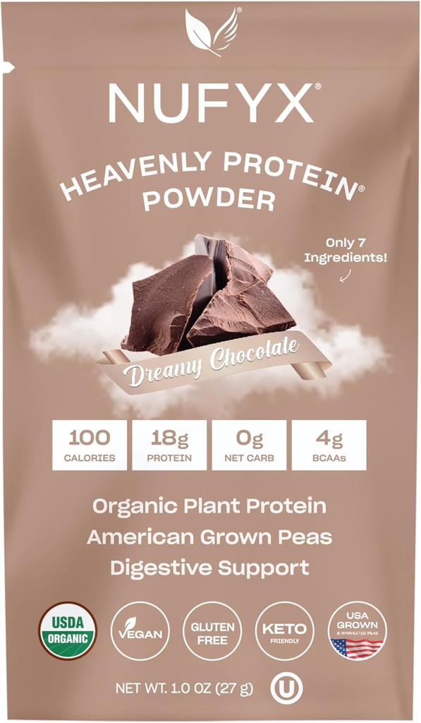 NUFYX® • Pólvora Skyly Protein® • Púrpura ecológica mundial 100% ecológica americana • Vegan • Gluten Gratis • Carb bajo (Chocolate de Dreamy, Packet)