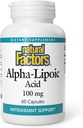 Factores naturales Ácido alfa-lipoico 100 mg cápsulas, 60 puntos