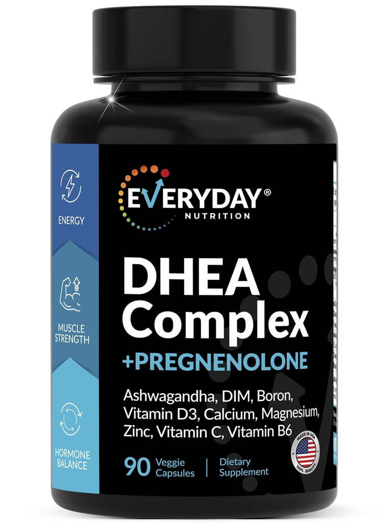 DHEA Complejo Micronizado 200mg con Pregnenolone 100mg Suplemento para Mujeres Hombres con Ashwagandha, DIM, Magnesio, Boron, Calcio, Zinc, Vitamina D3, C y B6 Soporte hormonal - Hecho en EE.UU. 90 cápsulas