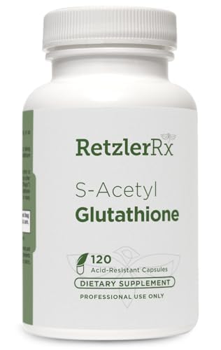 RetzlerRx S-Acetyl Glutathione Suplemento 100 mg. por Capsule, Made in USA - 120 Acid-Resistant Capsules - Antioxidant Support - Non-GMO, Soy &amp; Gluten-Free / Bergaflow®, Pharmaceutical Grade