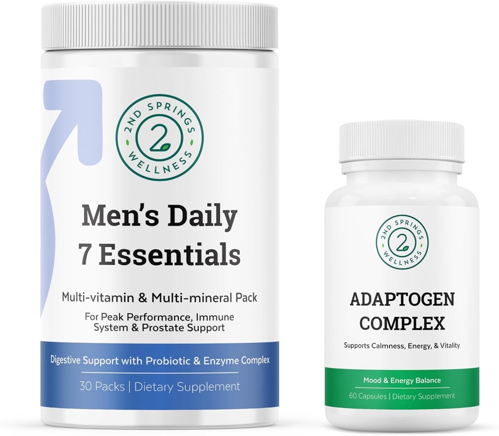 Hombres Daily 7 Essentials " Adaptogen Bundle Complejo - Paquete Multivitamina completo y soporte de adaptación al estrés para la salud óptima de los hombres