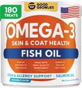 Omega 3 aceite de pescado para perros (180 Ct) - Skin & Coat Mandíbulas - Seca y picazón Alivio de la piel + Soporte de alergia - Coats brillantes - EPA plaga Ácidos grasos - Cerdos de aceite de salmón natural promueve el corazón, Hip & Joint Support