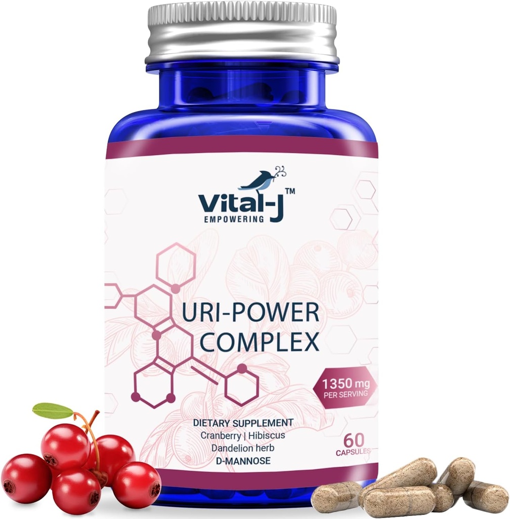 4-IN-1 URI POWER COMPLEX 1350mg - D Mannose, Cranberry, Hibiscus y Dandelion Herb - Limpiar naturalmente la vejiga y las cápsulas Urinary Tract 60 – Enfoque Especializado para Evitación UTI
