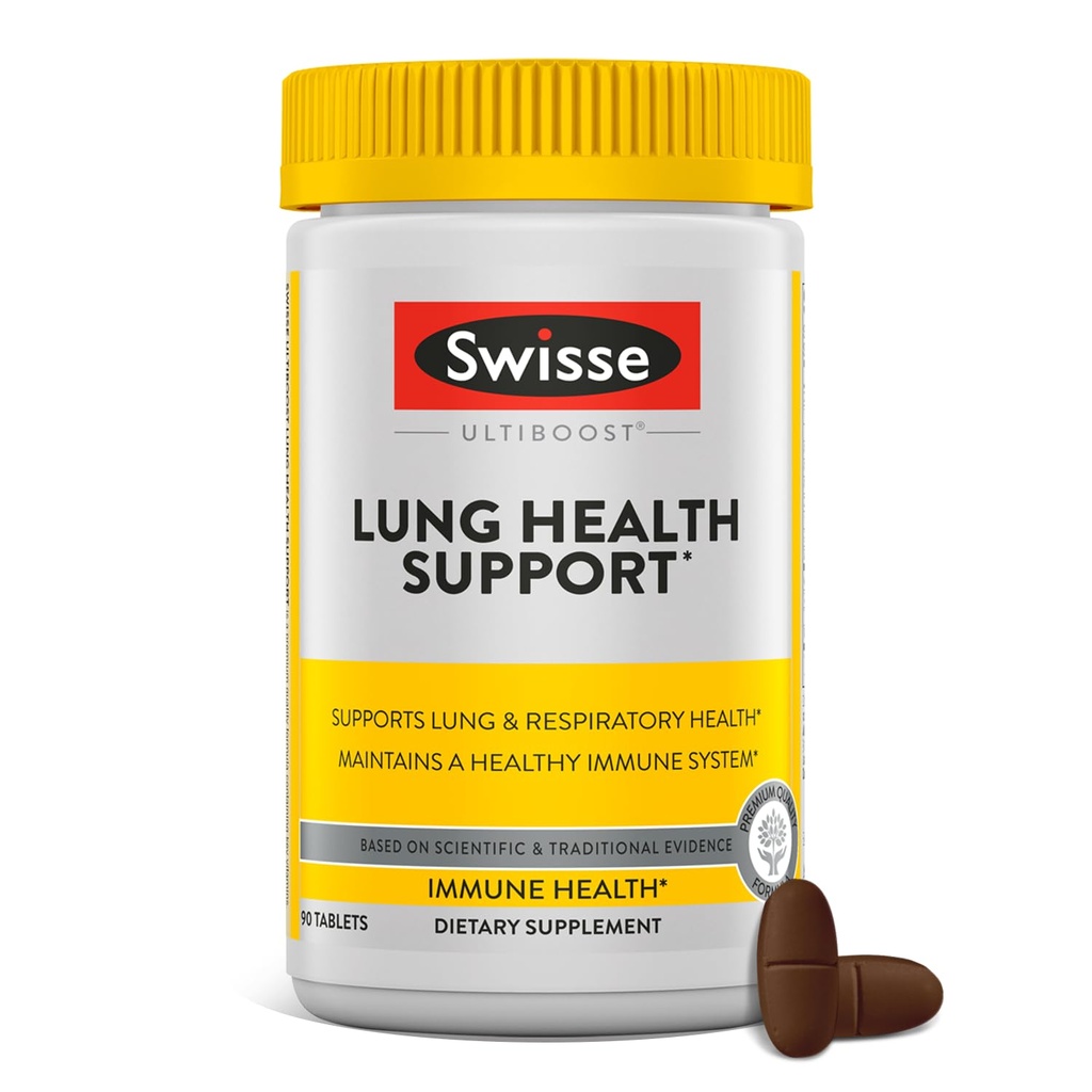 Swisse Lung Detox and Cleanse ← Lungs Support Suplemento &amp; Respiratory Health with Mullein Leaf Extract, Reishi, Astragalus ← Healthy Immune System with Zinc &amp; Vitamin C latitud 90 Tablets