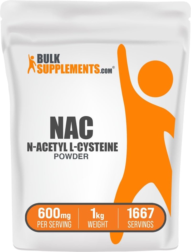 BulkSupplements.com NAC Powder - N-Acetyl Cysteine 600mg, NAC Supplement - Antioxidant Support, Gluten Free - 600mg por Serving, 1667 Servings, 1kg (2.2 lbs) (Pack of 1)