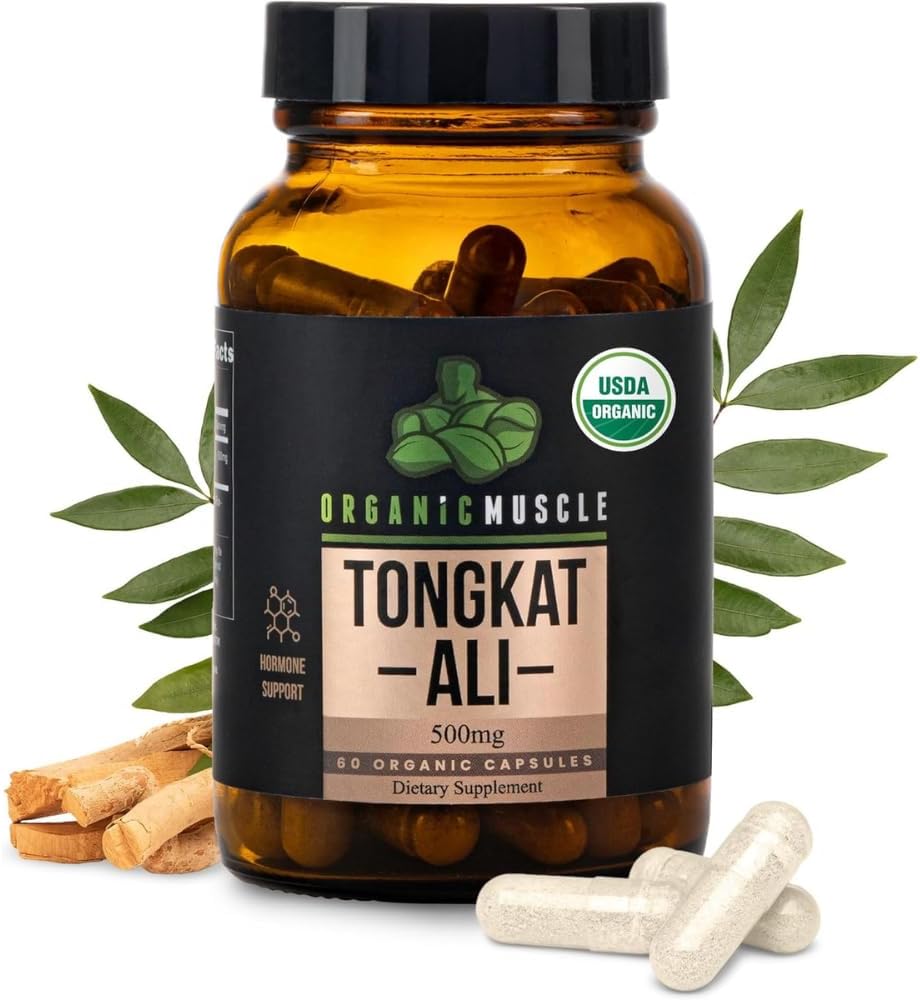 Orgánica Muscle Tongkat Ali para Hombres, 500 mg - Pure & Potent USDA Eurycoma Longifolia Root Suplemento 60 Cuenta – Wild Grown Hombres Salud Hormona Apoyo para el rendimiento masculino, Drive & Energizer