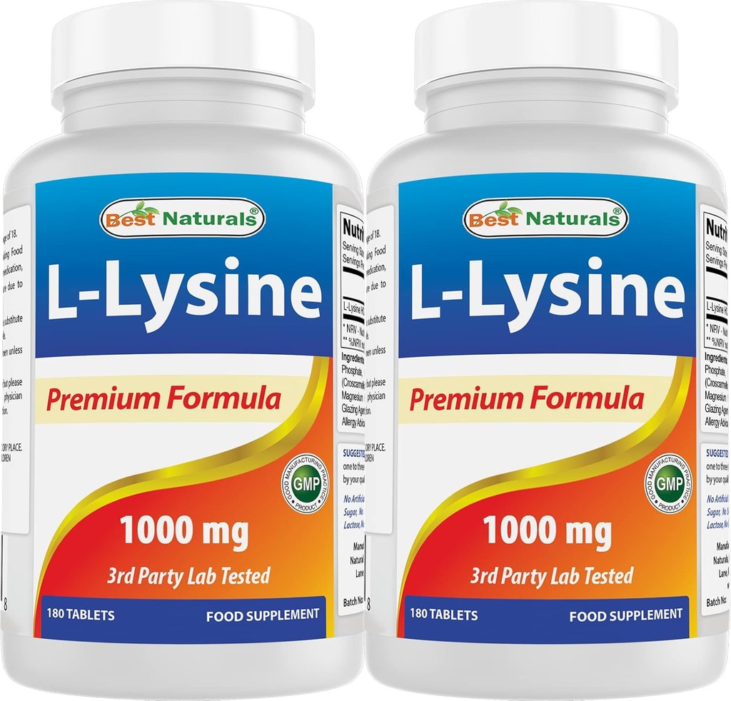 Mejores Naturales L-Lysine 1000mg 180 Tablets (180 Cuenta (Pack of 1)) (2 Botellas)
