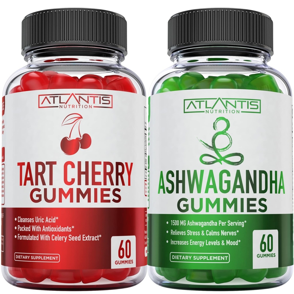 60 Ashwagandha Gummies + 60 Tart Cherry Gummies -Ashwagandha Boosts Energy Levels " Strengthenings Immune System - Tart Cherry Has Advanced Uric Acid Cleanse for immediate Gout Pain Reli