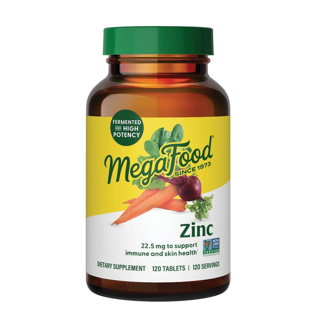 Suplementos MegaFood Zinc para Hombres - Suplemento Vegan Immune Support con 22,5 mg de alta potencia comprimidos de zinc fermentados - Hecho con alimentos reales - 120 Tabletas, 120 Serviciones