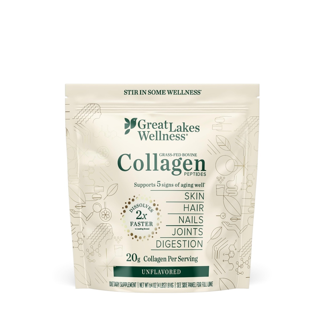 Gran Lagos Wellness Collagen Peptides Polvo para la piel, pelo, uñas, articulaciones " Digestión - Desarrollado - Quick Dissolve Hidrolyzed, Non-GMO, Keto, Kosher - 4 lb. Valor Pouch