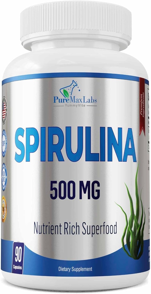 Spirulina 500mg cápsulas - Nutrient Rich Superfood, High in Antioxidants - 90 cápsulas