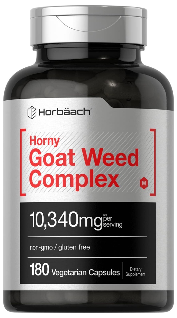 Horbäach Horny Goat Weed Complex  180 Capsules ← Vegetarian, Non-GMO, y Gluten Free Formula with Tribulus, Maca, Yohimbe, and L-Arginine