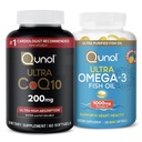 Qunol Ultra CoQ10 200mg Softgels - Ultra Alta Absorción Coenzima Q10 Suplemento - 2 Mes Fuente - 60 Conde + Fish Oil Omega 3 Mini Softgels, 1000mg Omega 3 EPA + DHA, 3 Mes Fuente, 180 Conde