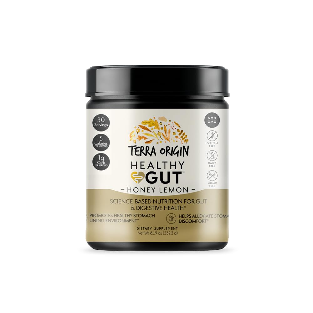 TERRA ORIGIN Guante sano Polvo (Honey Lemon) TENIENDO 30-Servings with L-Glutamine, Zinc, Glucosamine, Slippery Elm Bark y Más!