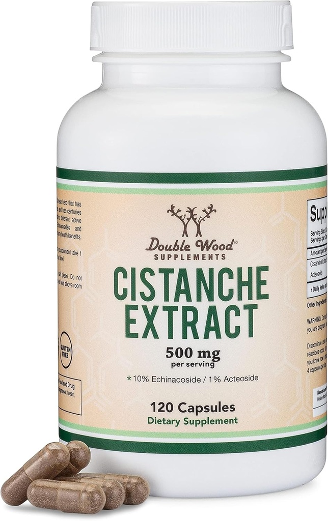 Cistanche Tubulosa Extracto 500mg Por Serving (120 cápsulas) Cistanche Testosterone Suplemento para Hombres (Standardized to Contain Echinacosides and Acteosides) por Madera Doble