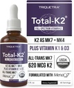 Total K2® tención Vitamina K2 como MK7 & MK4 tención Plus K1 & Vitamina D3 Cofactor - 620 mcg K2 per Serving - All-Trans MK7 de MenaQ7® - Full-Spectrum Vitamin K - Vegan, Certified Orgánico (Liquid 1 oz)
