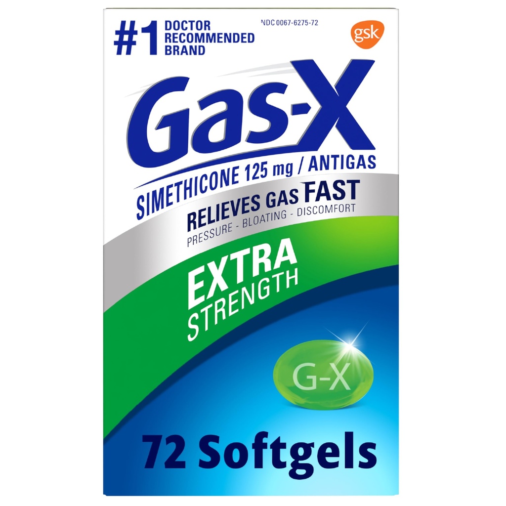 Gas-X Extra Strength Gas Relief Softgels con Simethicone 125 mg para Bloating Relief - 72 Conde
