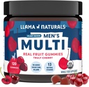 Llama Naturals Multivitamina para Hombres, Vegan, Gummies Orgánicas con Vitamina D, C y K, Vitaminas Gummy de Frutas Reales para Hombres, Suplemento Multivitamínico Chewable, Sin Cana de Azúcar Añadido, Cereza, 120 Ct