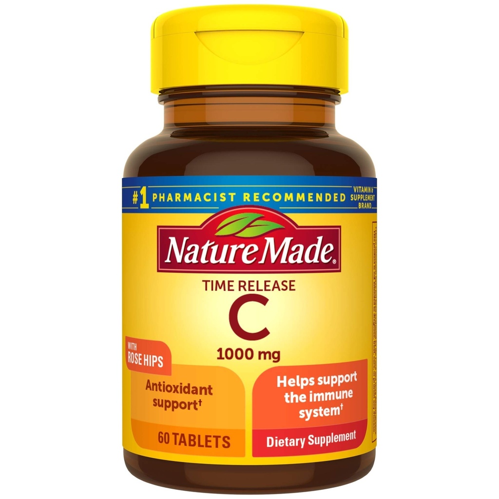Nature Made Vitamina C 1000 mg Time Release Tablets with Rose Hips, 60 Cuenta para ayudar a apoyar el sistema inmunológico