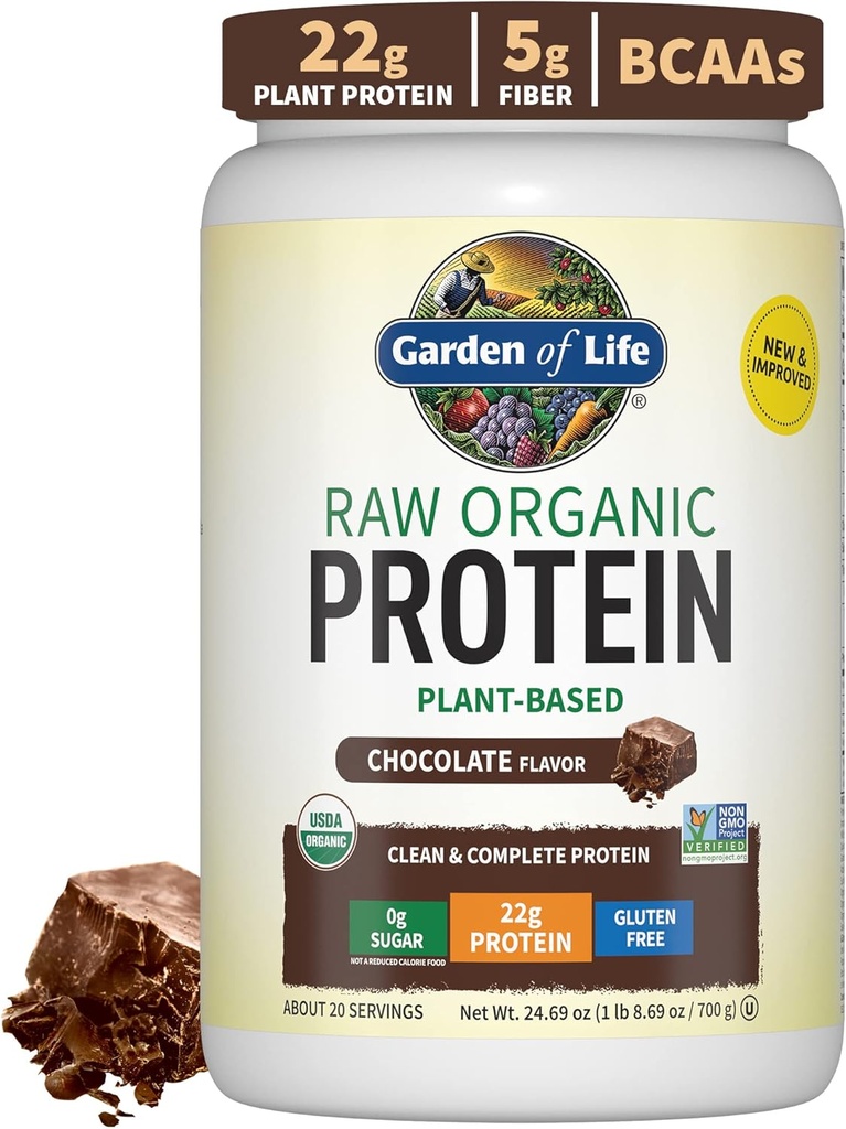Garden of Life Protein Powder, Vegan Protein Powder, BCAA, Probiotics " Digestive Enzymes, Gluten " Lactose Free, Chocolate, 1.5 LB