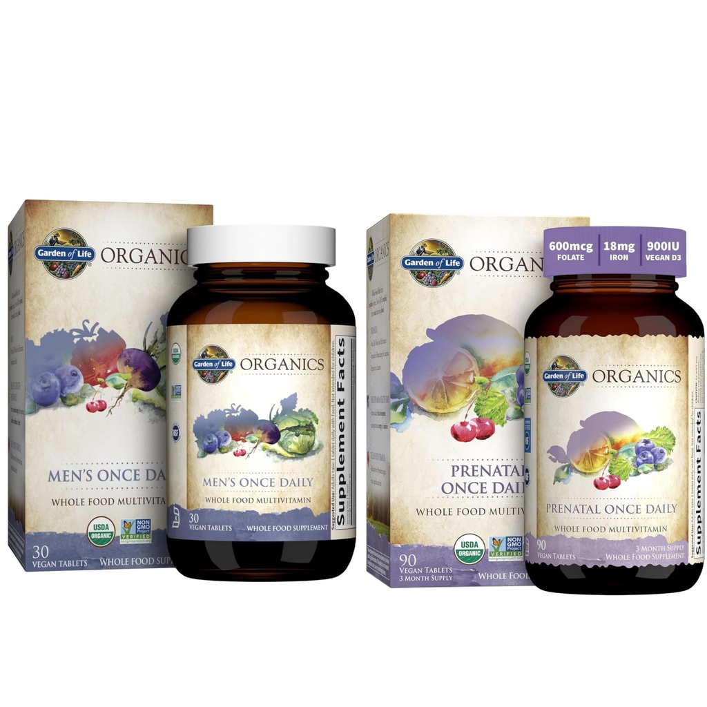 Garden of Life Organics Prenatal Vitamina: Folate for Energy & Healthy Fetal Development " Organics Multivitamin for Men - Men's Once Daily Whole Food Vitamin Tablets, Vegan, 30 Cuenta