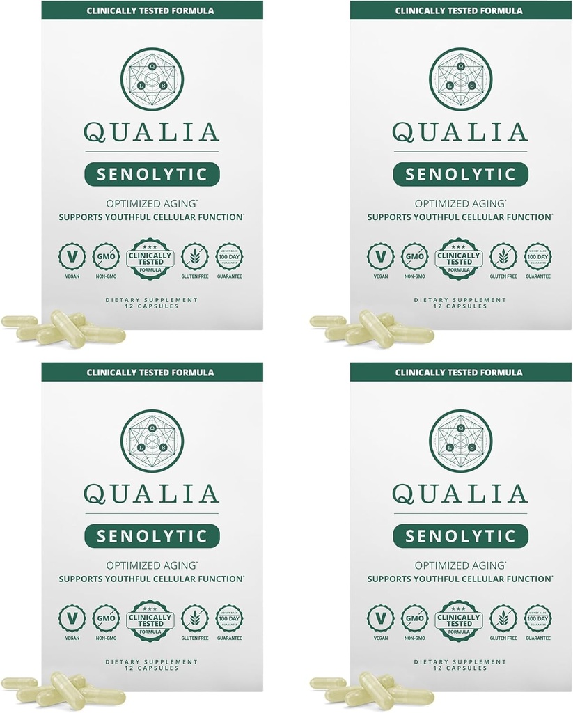 Qualia Life Sciences Qualia Senolytic Ultimate Formula for Enhanced Cell Rejuvenation 2-Day Aging Pul Longevidad Soporte Regimen w. Fisetin,Quercetin, Piperlongumine,Senactiv,Curcumin(Pack of 4)