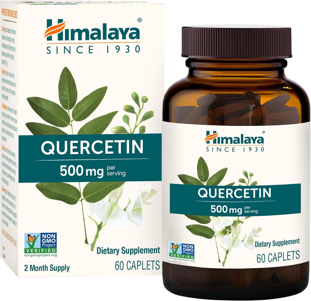 Himalaya Quercetin Supplement for Plant-Based Bioflavonoid Support and Daily Wellness, Antioxidant and Immune Support, 500 mg, Non-GMO, 60 Vegetarian Caplets, 2 Month Supply