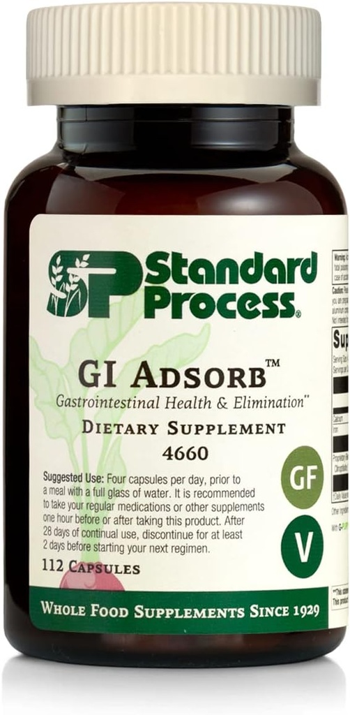 Standard Process GI Adsorb - Gastrointestinal Health & Elimination Suplemento dietético - Apoyo al sistema de digestión - Sin gluten, sin aire " No soy - 112 cápsulas (28 servicios)