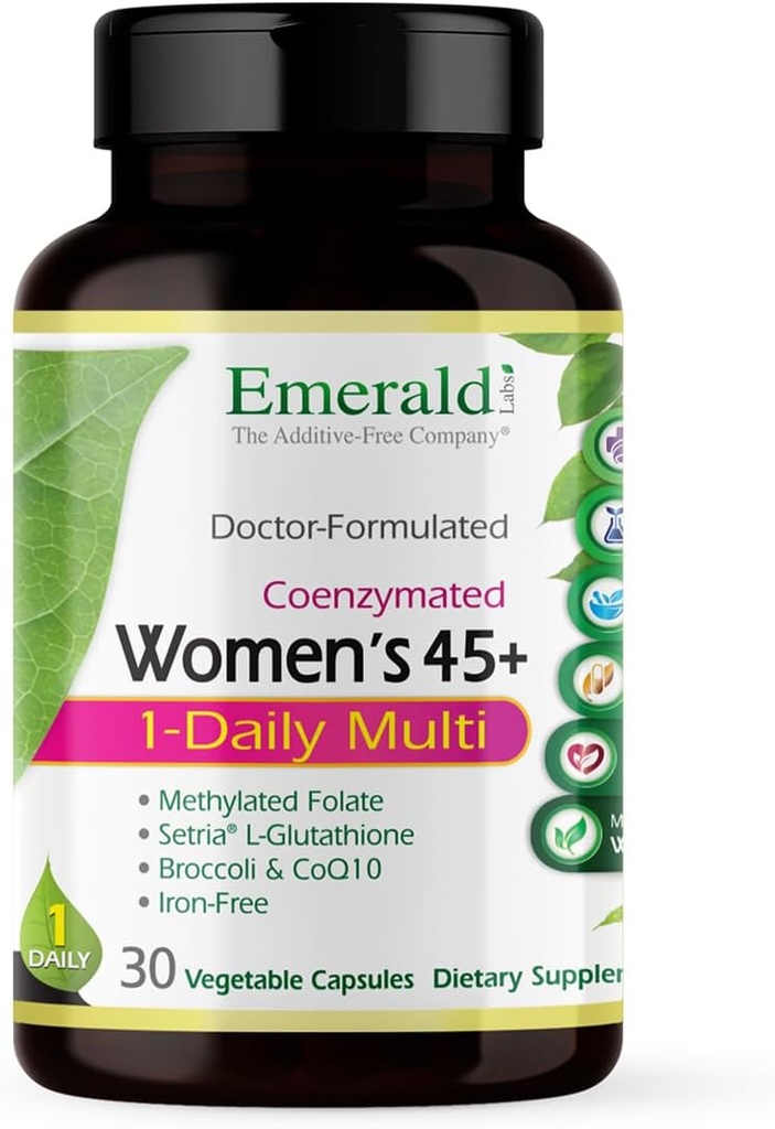 EMERALD LABS Women's 45+ 1-Daily Multi - Complete Multivitamin for Comprehensive Support, Bone & Heart Health* - Designed for Women 45+ - Vegetariano sin gluten - 30 cápsulas vegetales