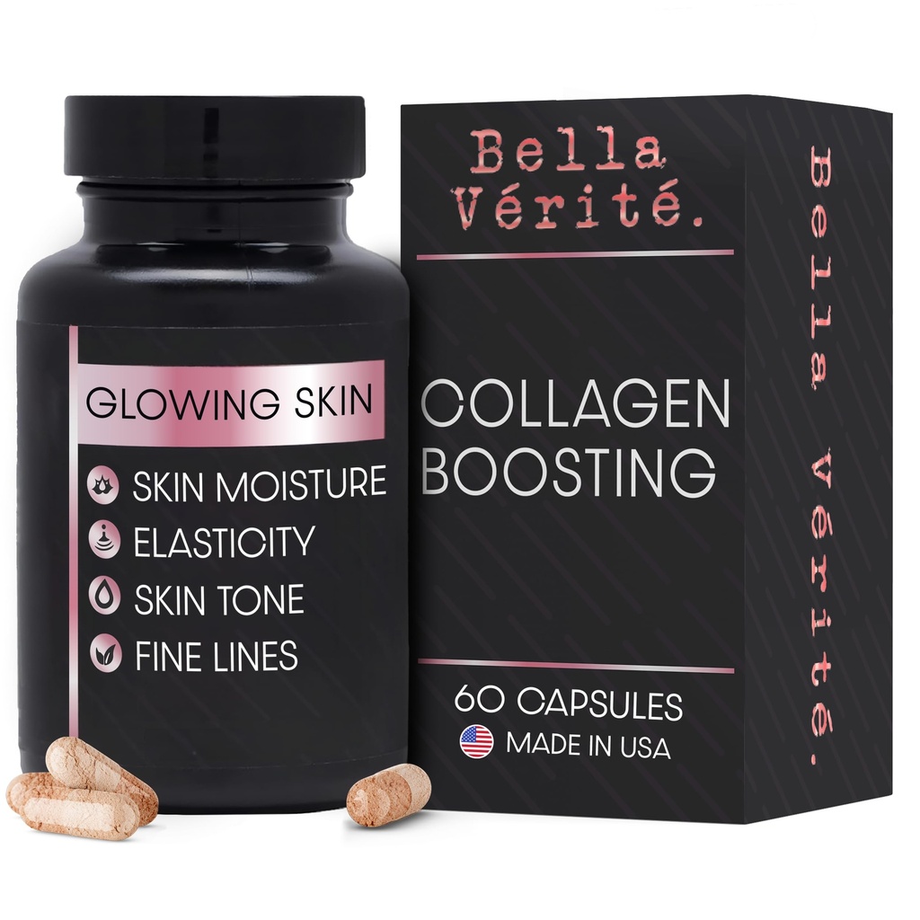 Bella Vérité Daily Collagen Supplement for Women &amp; Men - Essential Vitamins for a Youthful, Radiant Complexion &amp; Global Health - Support Glowing " Smooth Skin, Reduce Wrinkles " Dryness (60 Capsules)