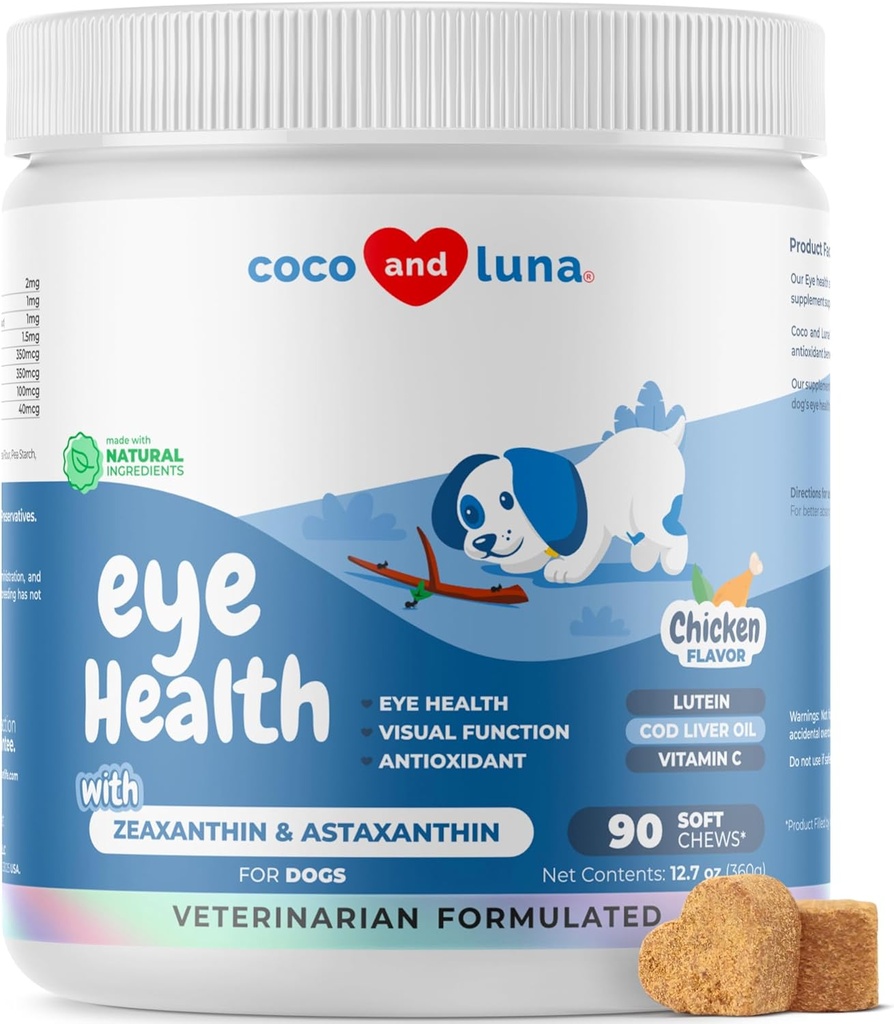 Soporte de ojos para perros - 90 cerdas suaves - Suplementos de perros para Visión, Vitaminas Oculares para Perros, con Antioxidante de aceite de hígado de bacalao, Suplemento de Omega de perro, Omega 3 EPA y ácidos grasos DHA.