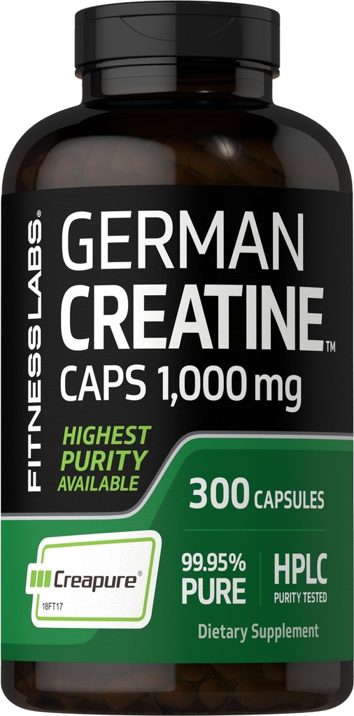 Laboratorios de fitness Monohydrate de la Creatina Alemana TEN 1000mg ANTE 300 cápsulas Silenciosos Suplemento para Mujeres y Hombres TENIDO NO GMO, Gluten Gratis