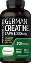 Laboratorios de fitness Monohydrate de la Creatina Alemana TEN 1000mg ANTE 300 cápsulas Silenciosos Suplemento para Mujeres y Hombres TENIDO NO GMO, Gluten Gratis