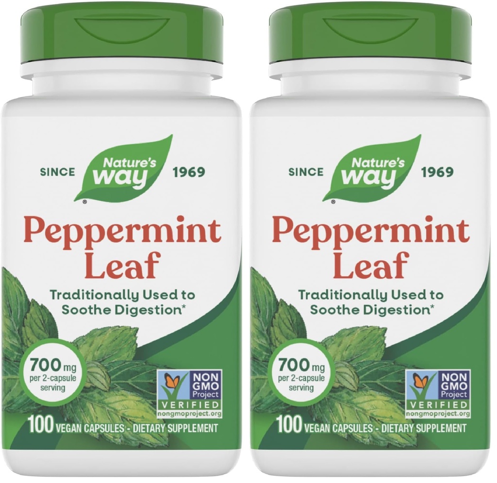 Camino de la Naturaleza Premium Hoja de menta de hierbas, Tradicional de calma digestiva y soporte de incomodidad*, 700 mg por ser, 100 cápsulas (Pack of 2)
