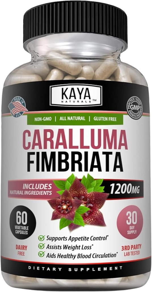 Kaya Naturals - Caralluma Fimbriata 1200mg High Potency Supplement TEN Maximum Strength Natural Endurance Support, Vegetarian Capsules (60 Conde)