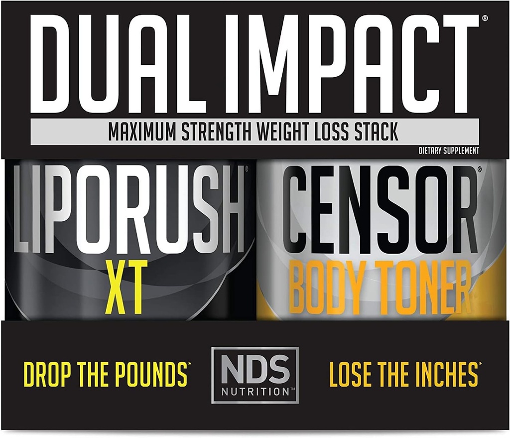 NDS Nutrition Maximum Strength Dual Impact Stack - Powerful 2-in-1 Weight Loss Kit combina la alta energía de la grasa de la radiación XT Thermogenic con Censor Body Toner Premium CLA (60 Caps & 90 Softgels)