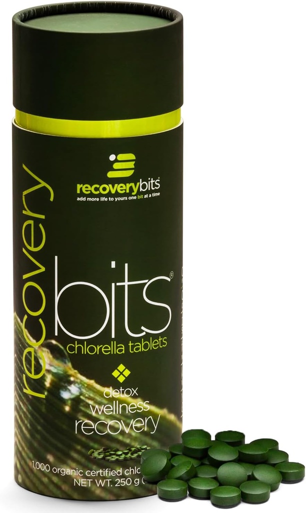 RECOVERYbits - Tablas de Clorella Orgánica - Superalimentos de Algas Basadas en Planta - Clorofila - Muro Celular Ardiente - Energía - Sistema Inmunitario - Detox - Keto... Vegan - No GMO - Gran Cangrejo - 1000 Tabletas
