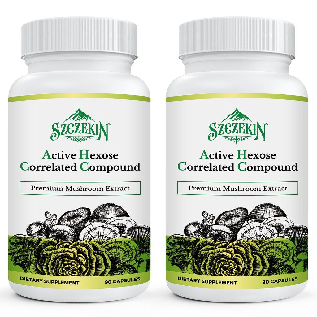 Hexose activo Correlated Compound 1500 mg Suplemento, Natural 8 Mushroom Extract Supplement, Immune System, Liver Function, Natural Killer and T Cells Activity, 180 Veggie Capsules