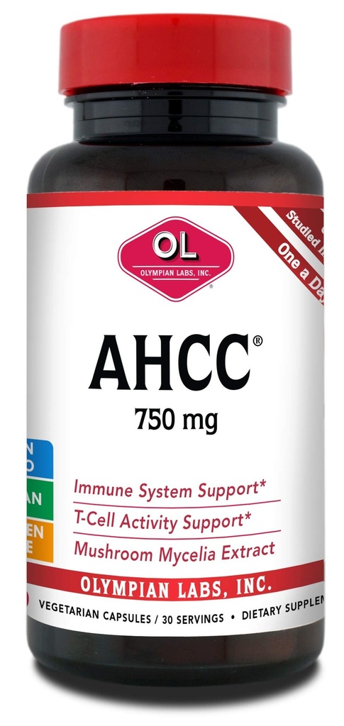 Olympian Labs Premium AHCC Suplemento 750mg de AHCC por Cápsula – Soporta Salud Inmune, Función del hígado y actividad de célula de asesino natural- 30 cápsulas