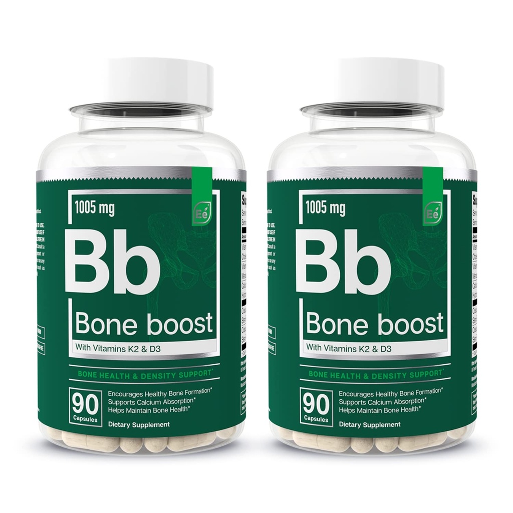 Elementos esenciales Boost Bone Health Supplement - Bone Support and Calcium Supplement with Vitamin D 3, K2, Cissus Quadrangularis for Bone Strength - 180 Capsules (60 Day Supply) (2-Pack)