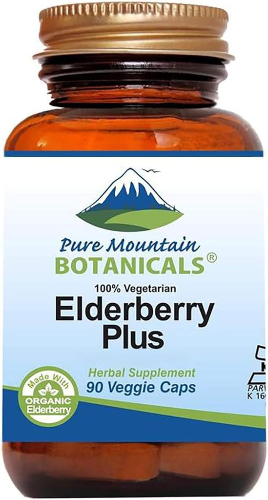 Botánicos de Montaña Pura Suplemento de Elderberry - Cápsulas de Kosher Vegan con 750mg Elderberry orgánico y 200mg Elderflower