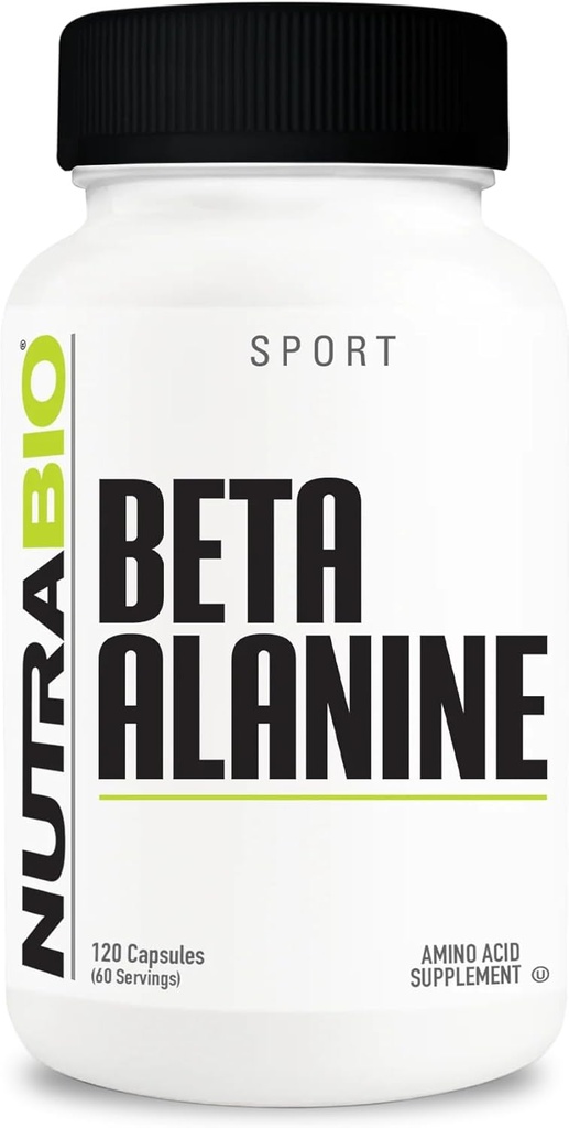 [BRSROAYQBAMQI3DF] NutraBio Beta-Alanina Suplemento, 800 mg - Gluten-Free Pre-Workout Suplemento a Buffer Ácido láctico, fatiga muscular y hermandad, 120 cápsulas