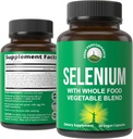 Suplemento de selenio con gas integral de 25+ Verduras y Frutas para la absorción máxima. Pure Selenium Vegan Capsules for Immune System, Thyroid Support, Heart Health, Prostate Support. 30 Pills