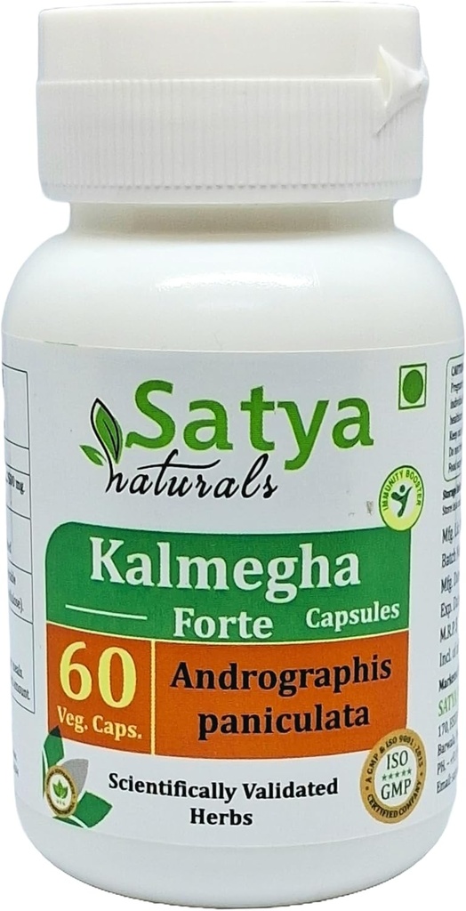 Kalmegha Forte Capsules 500 mg. 60 Veg. Capsule  Kalmegha (Andrographis Paniculata) Extract Capsules for Men and Women ← Ayurvedic Herbal Supplement/Remedies tención 10:1 Forte (1 Botella de 60 cápsulas)