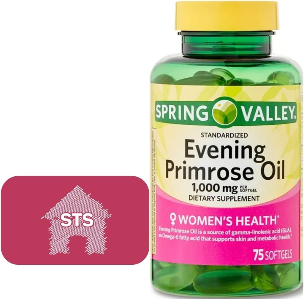 [BRSRMHQ2AQIA2CY3] Spring Valley Evening Primrose Oil 1000mg, 75 Conde + STS Sticker.
