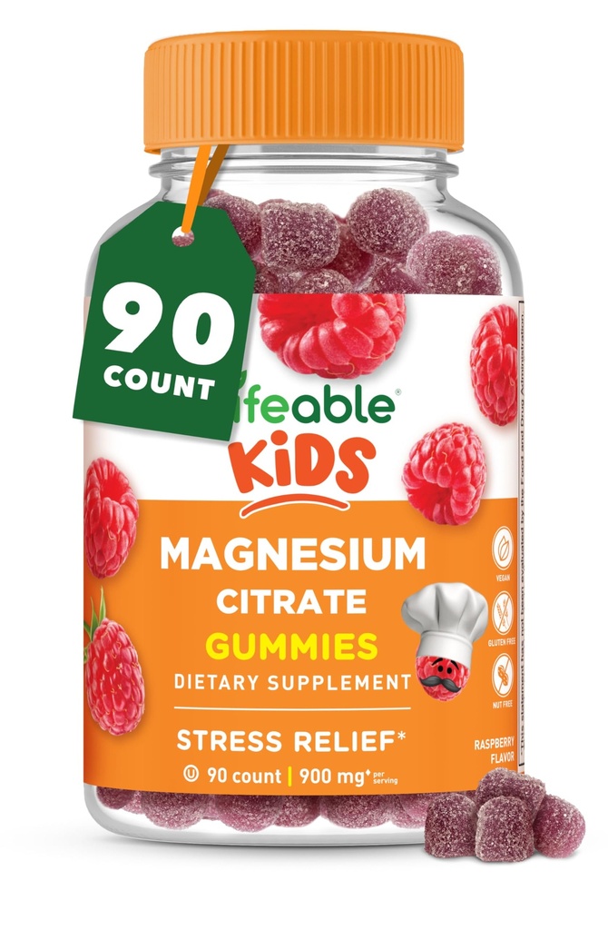 Gummies de Magnesio Lifeable para niños ← 900mg Citrate de Magnesio  Gran Tasting Kids Magnesium Supplement ← Gluten Free Muscle Support and Stress Relief Chewable ← 90 Gummies