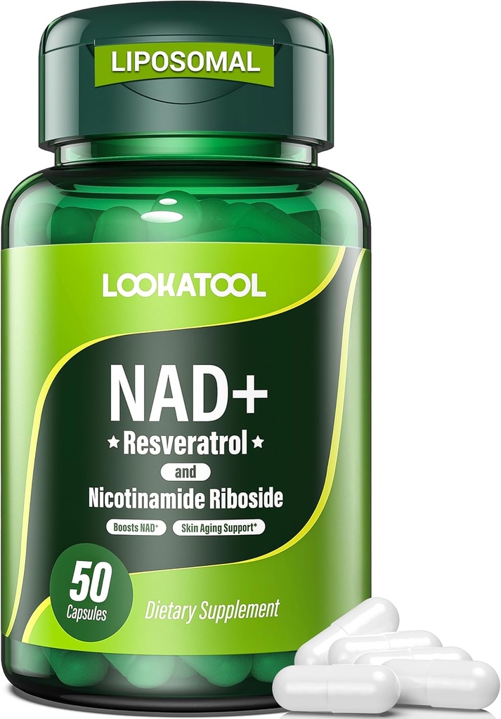 NAD+ Suplemento de Resveratrol, Resveratrol Liposomal, Suplemento NR Quercetin para Anti-Aging, Focus, Energy, 50 cápsulas