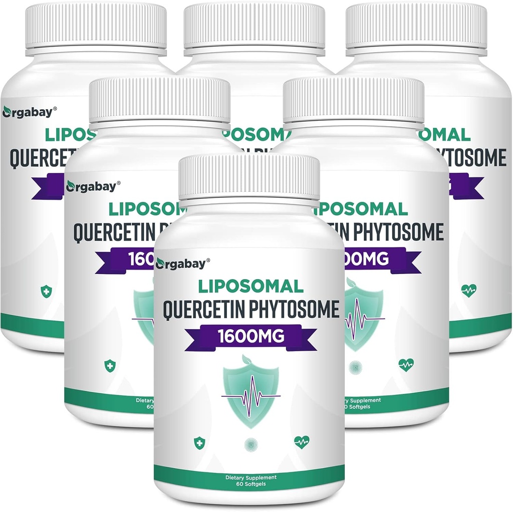 [BRSRMCANA56WGA3P] Orgabay Liposomal Quercetina Phytosome 1600 mg,Bromelain 200mg,Zinc 30mg,Vitamin C Turmeric 40 mg,Más alta absorción, Complejo de Quercetina, 360 Softgels