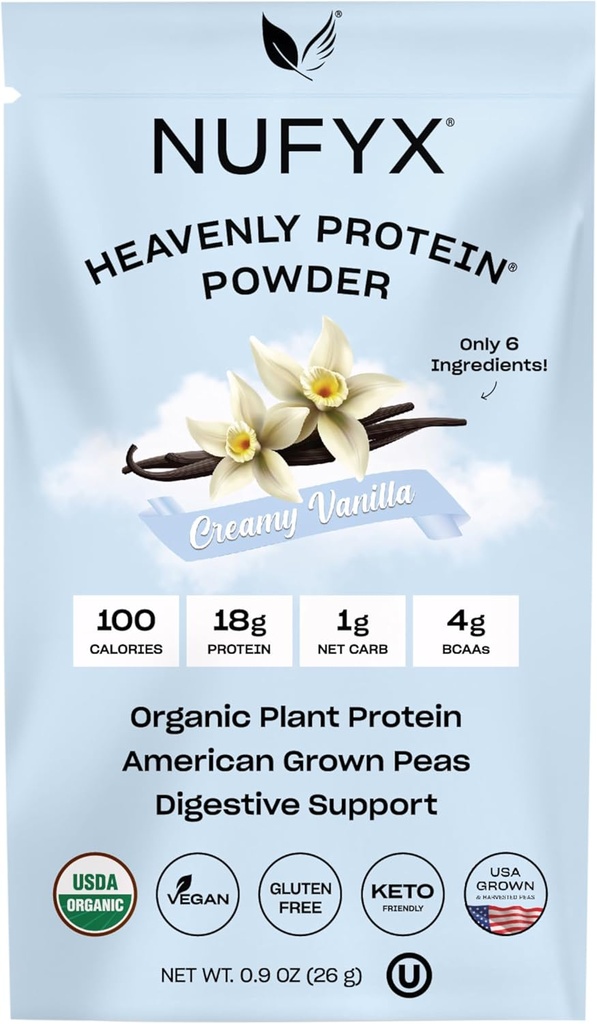 NUFYX® • Pólvora Skyly Protein® • Púrpura ecológica mundial 100% ecológica americana • Vegan • Gluten Gratis • Carb bajo (Creamy Vanilla, Packet)